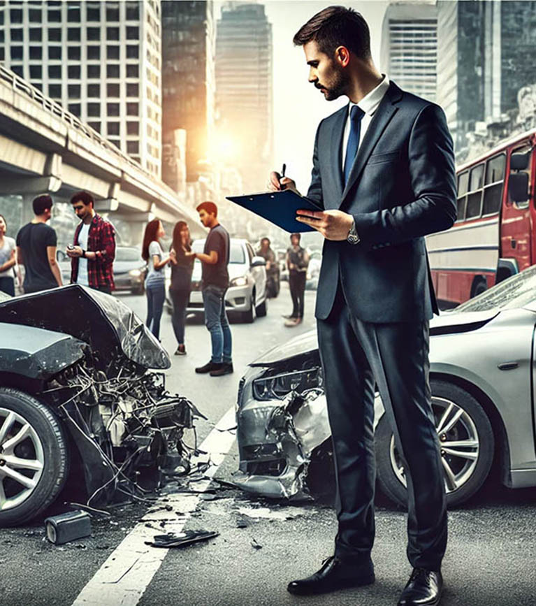 photo of a car accident lawyer Investigating an automobile collision