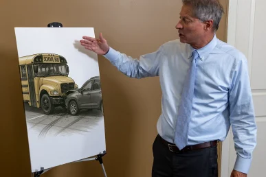 Attorney tom mccutcheon discusses school bus accident exhibit.