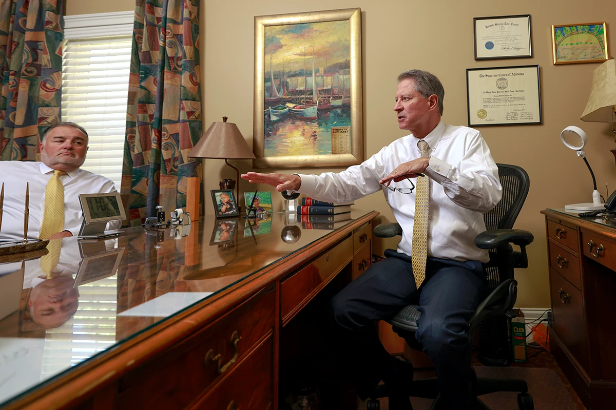 Joel hamner joins tom mccutcheon to talk with a client about a workers’ compensation claim.