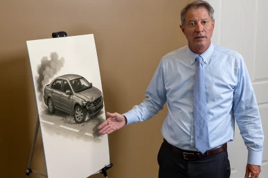 Lawyer thomas mccutcheon reviews an exhibit for defective tire accident.