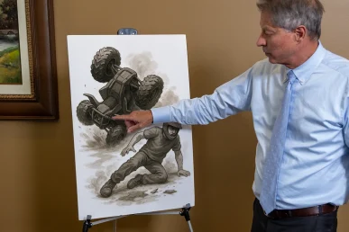 Lawyer tom mccutcheon discusses court room exhibit of a atv & utv accident.
