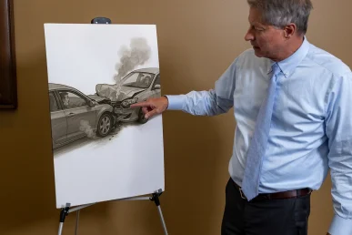 Lawyer tom mccutcheon discusses court room exhibit of a automotive defects.