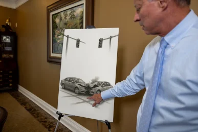 Lawyer tom mccutcheon details an intersection accident exhibit with traffic light sequencing and collision diagrams.