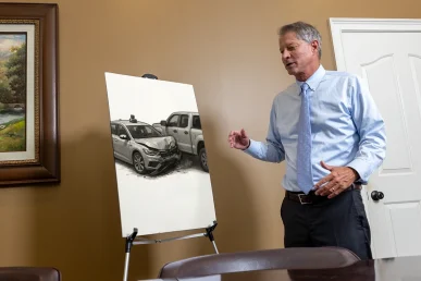 Lawyer tom mccutcheon presents a self driving vehicle accident exhibit with sensor data timelines.