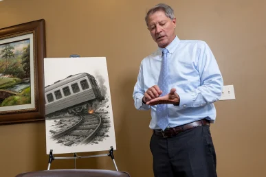 Lawyer tom mccutcheon presents a train and light rail accident exhibit.