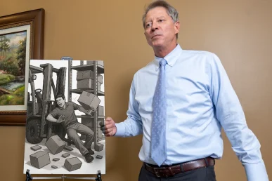 Lawyer tom mccutcheon presents a workplace accident exhibit highlighting safety procedure failures.