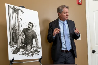 Personal injury attorney tom mccutcheon consults with a client regarding a head on collision lawsuit.