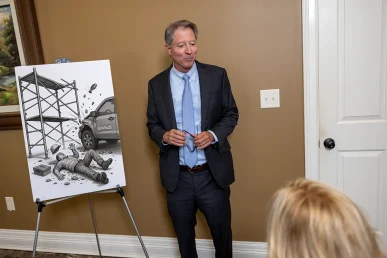Tom mccutcheon talks with a client about a concussion and tbi injury claim.