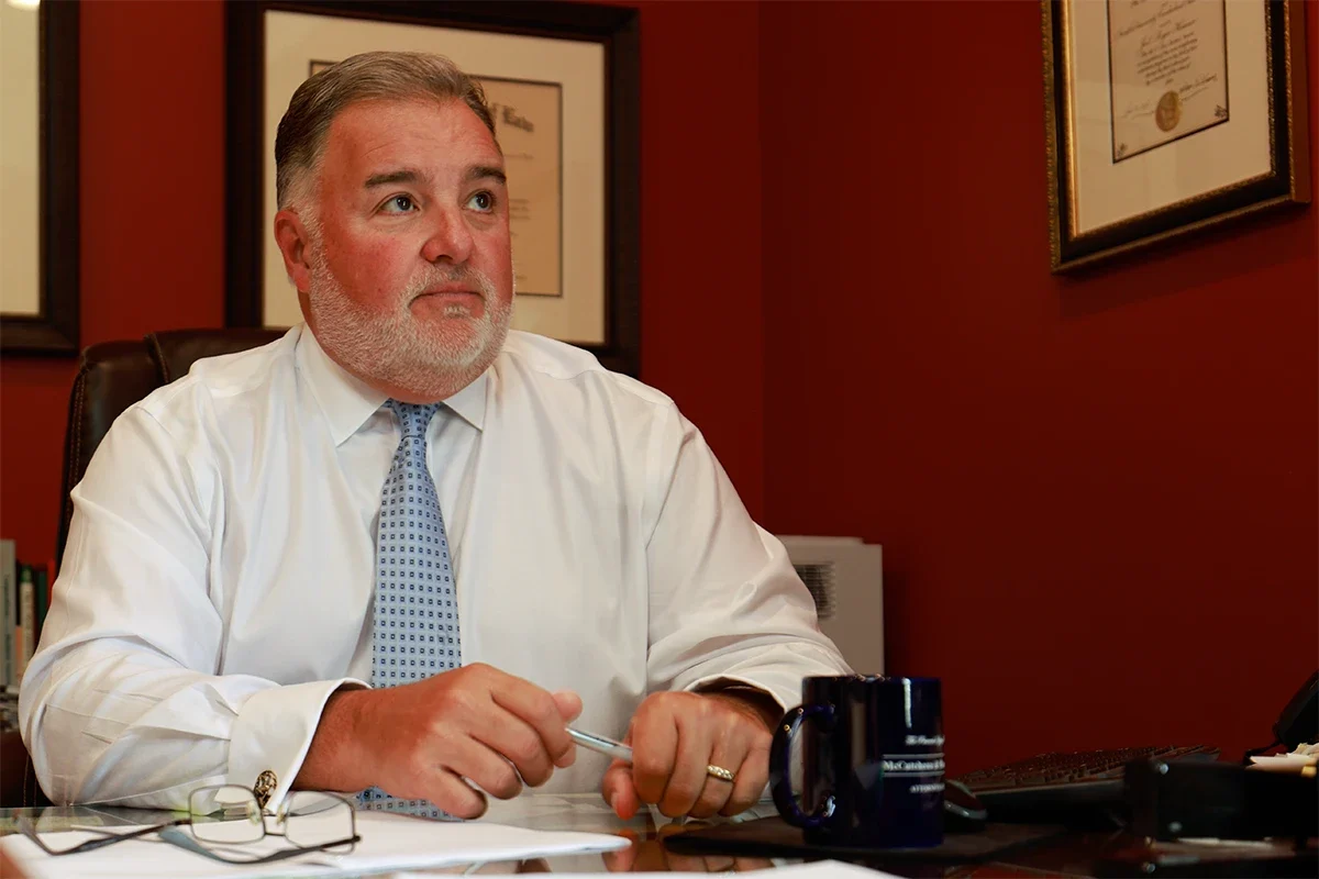 Attorney joel hamner presents an amazon prime accident exhibit to a client, showing delivery route evidence.